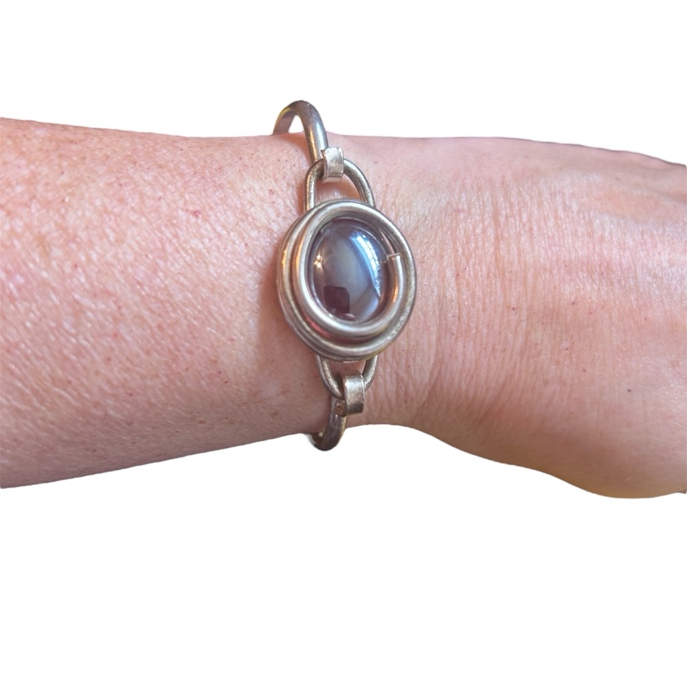 800 Silver Purple Glass Hook & Eye Bangle Cuff‎ Bracelet Wire Coil Oval Eye